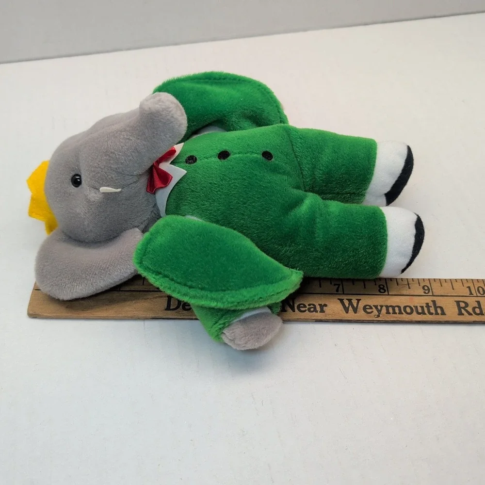Vintage 1988 Babar the Elephant Plush Gund Green Suit Yellow Crown 8 inch Toy